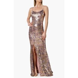 Dress The Population Sequin Maxi Dress in Gold and Pink